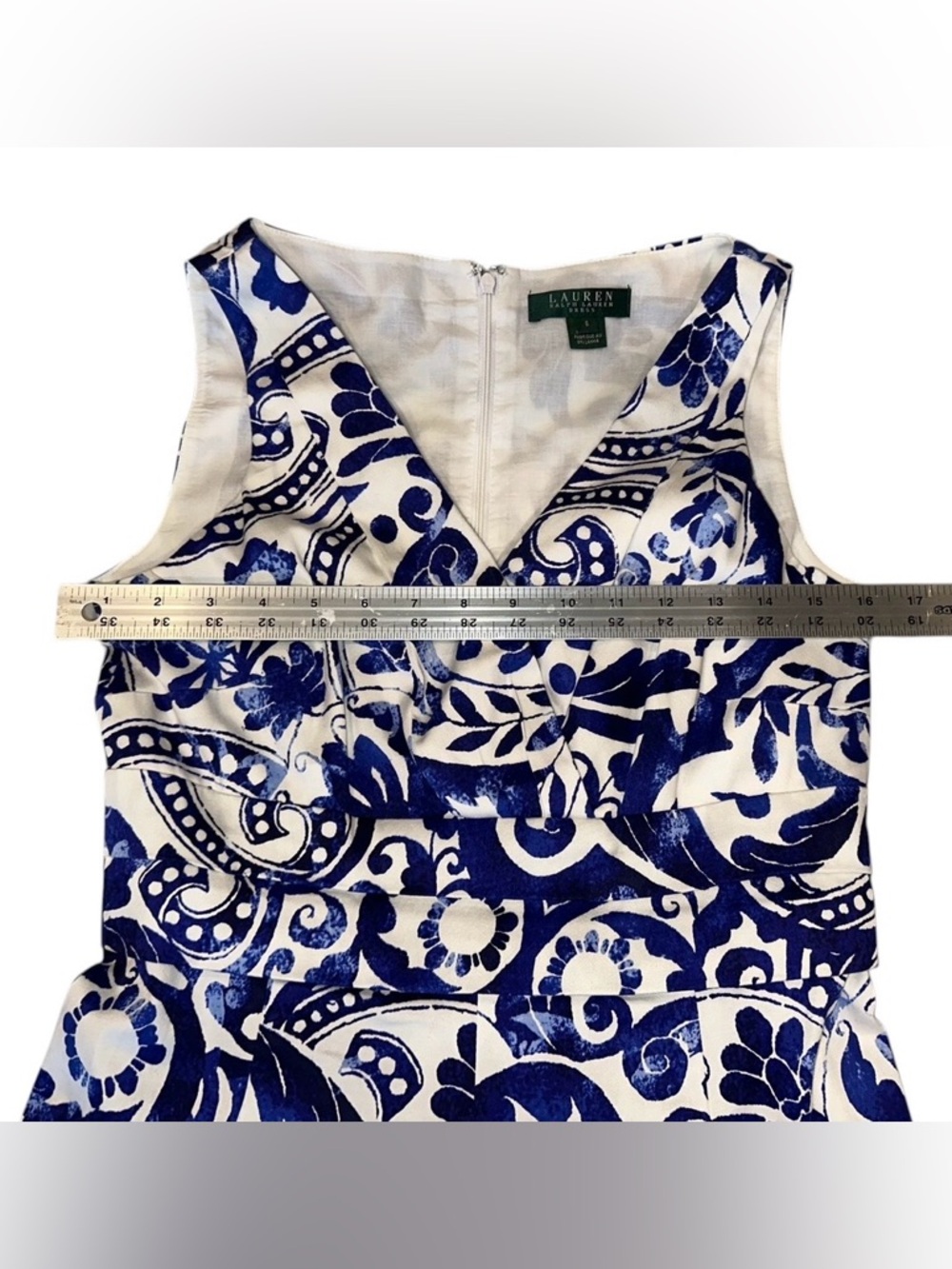 Lauren Ralph Lauren Dress Blue & White Floral Sleeveless Midi Women’s Size 6 - Picture 7 of 8